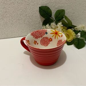 2007 Starbucks Cup Mug red Floral MOD Design 12 oz. Ribbed  Coffee Tea